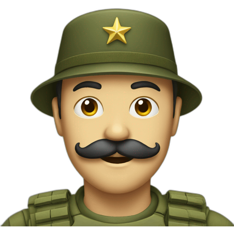 Person wearing army hat and has a moustache emoji