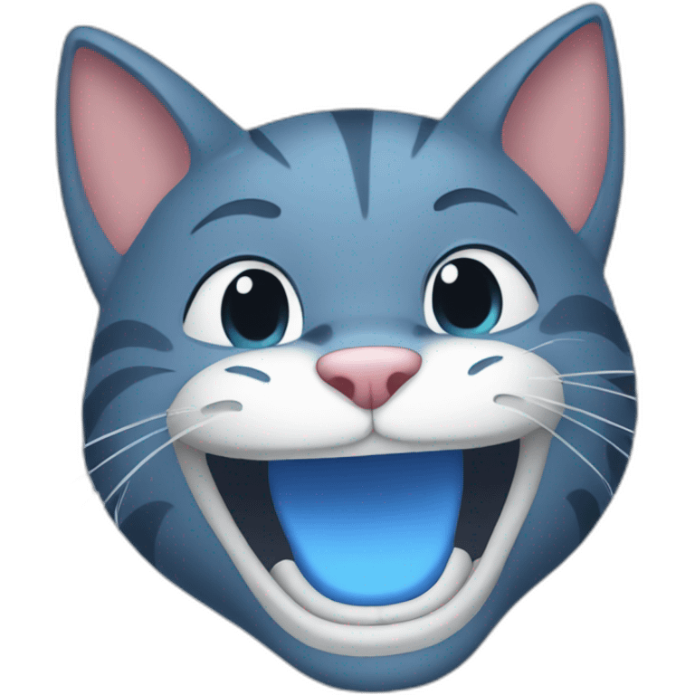 A picture of a laughing blue cat emoji