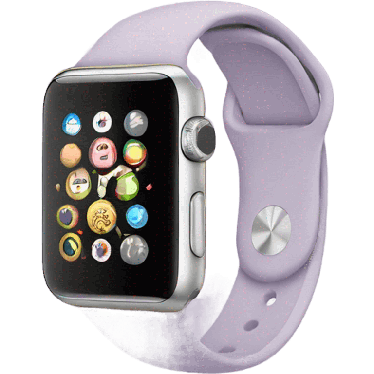 light purple apple watch with beige clock face emoji