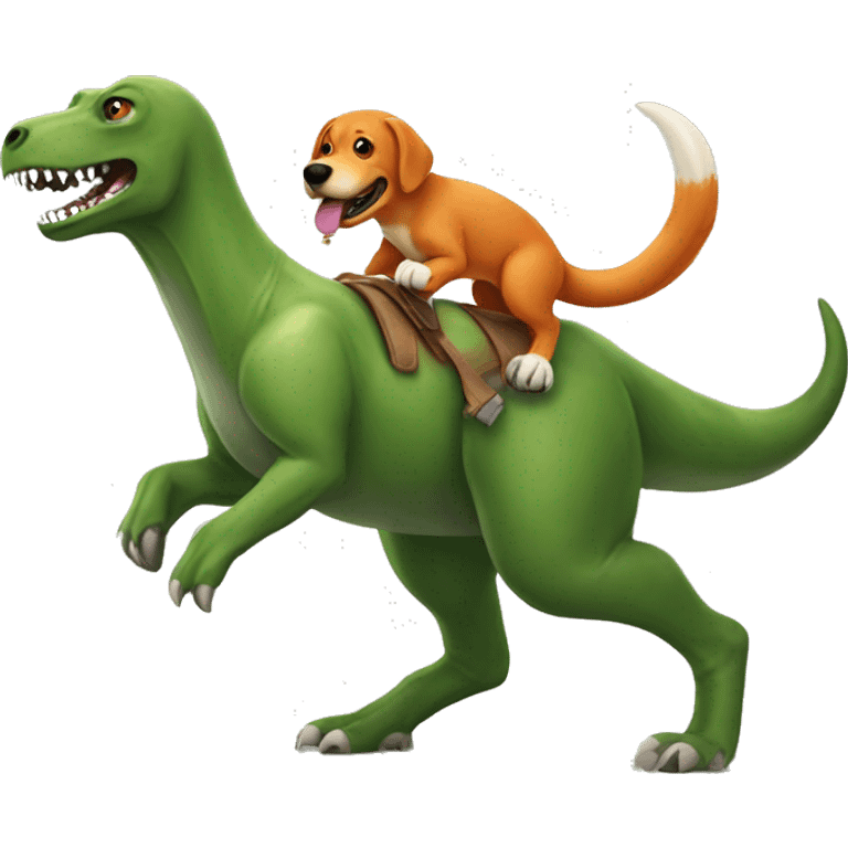 Fox red Labrador riding a dinosaur emoji