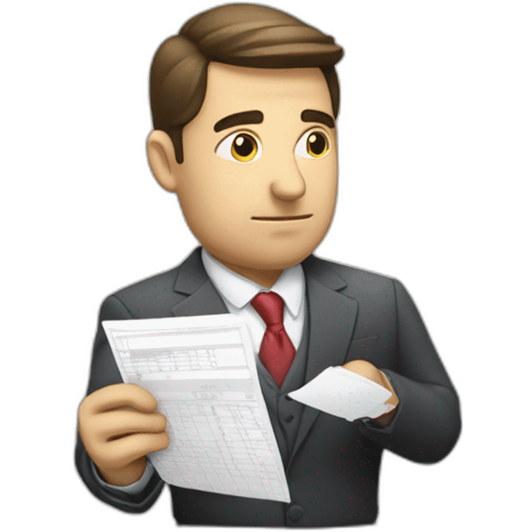 pensive business man checking balance sheets emoji