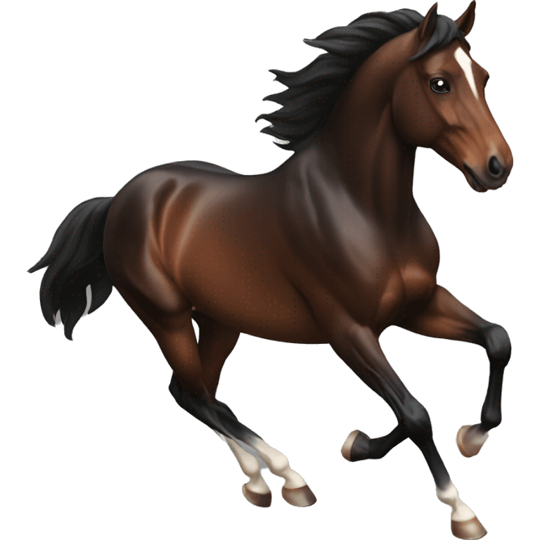 galloping dark bay horse with headmark emoji