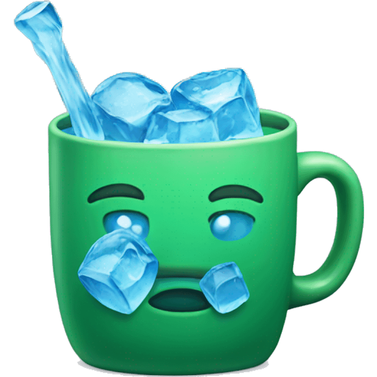 Green mug with blue ice cubes emoji