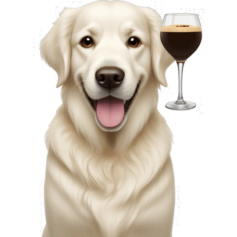 White golden retriever with an espresso martini emoji