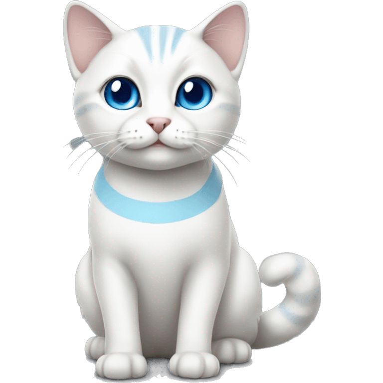 Realistic white cat with blue eyes and a grey striped tail emoji