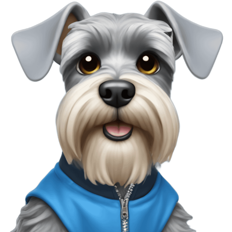 miniature schnauzer with blue jacket halo and wing emoji