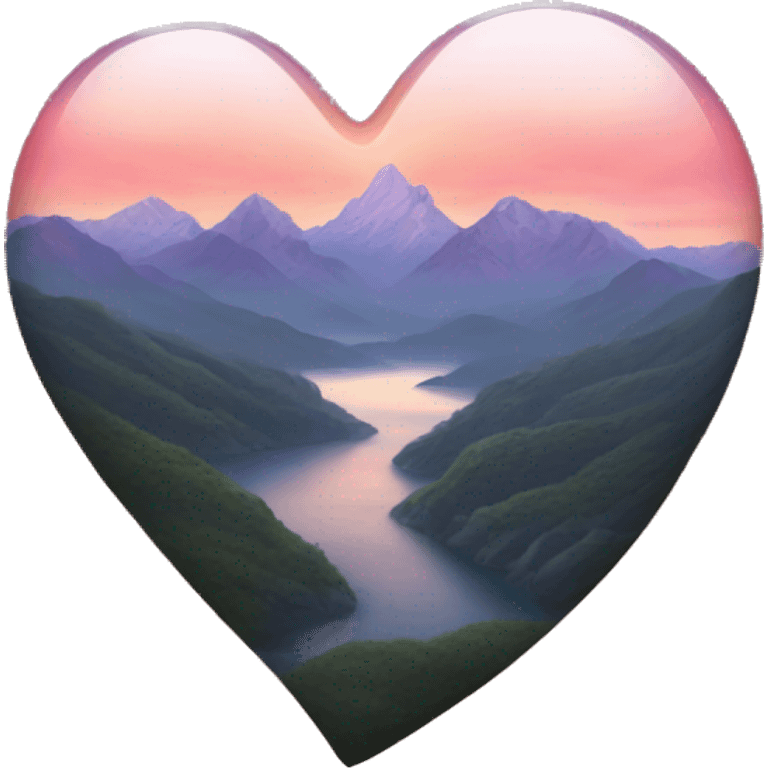 A transparent heart with mountains inside it at sunset emoji