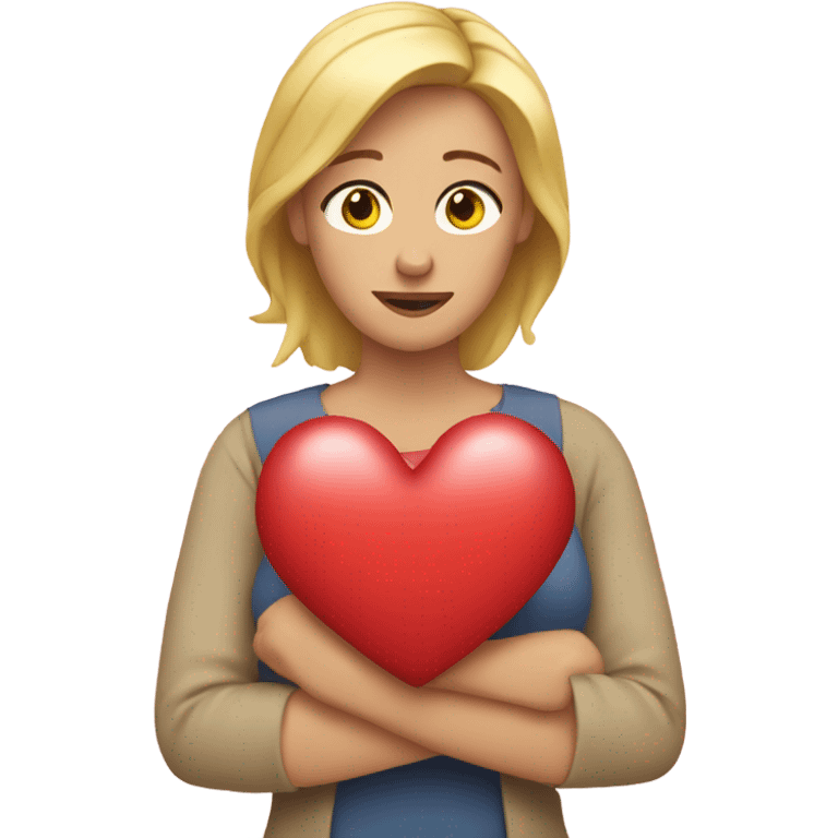 Blonde Mother holds her heart in her arm emoji