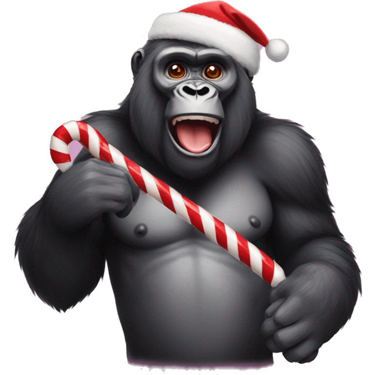 Gorilla with candy cane  emoji