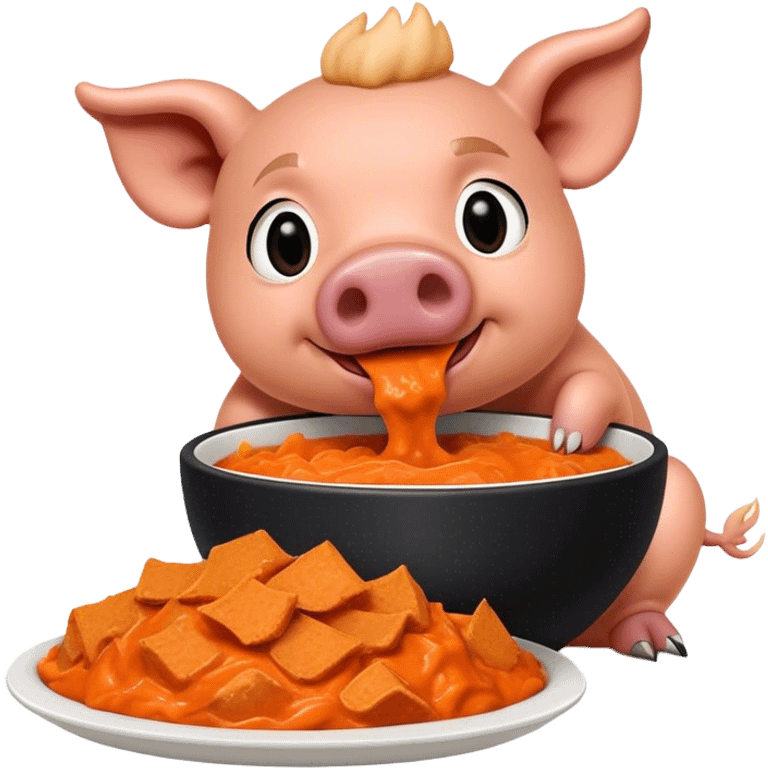 black pig eating big bowl of buffalo chicken dip emoji