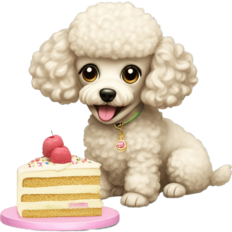 cream mini poodle eating cake emoji