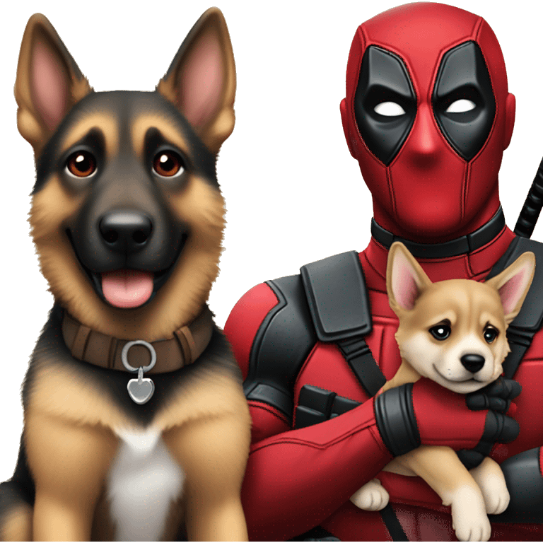 Deadpool holding German shepherd puppy emoji