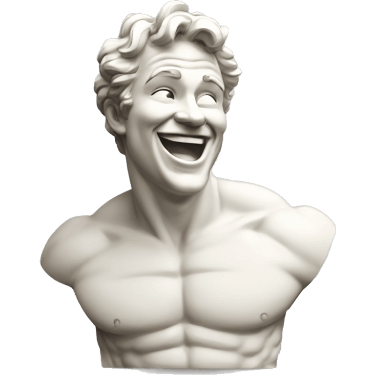 laughing statue, 2d style, muscular statue, antique white statue, Greek, man emoji