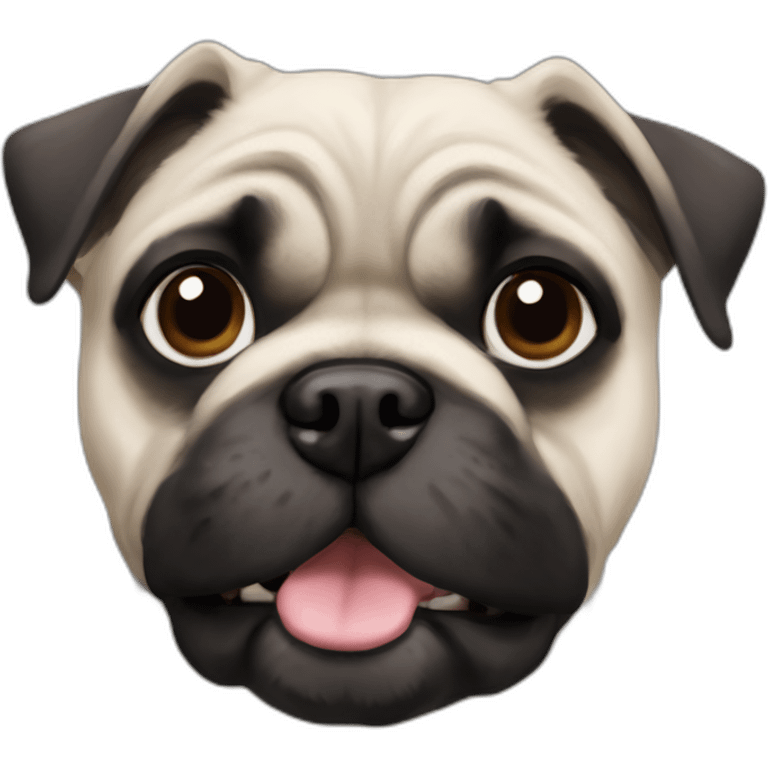 A pug cross bred with a schnauzer with fully white furr and brown eyes emoji