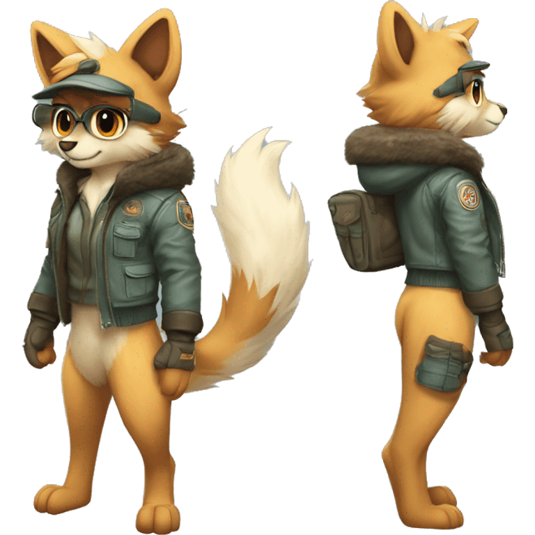 Anthro Fur-Sona-Fakémon with an aviator jacket gloves and cap Full Body emoji