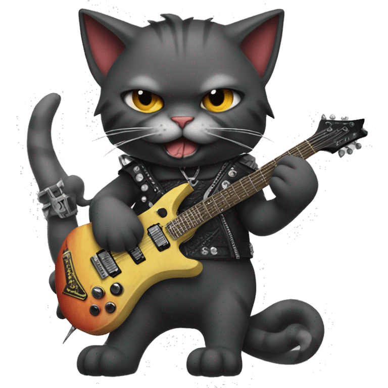 Heavy metal cat with a Metallica shirt putting up the devil horns emoji