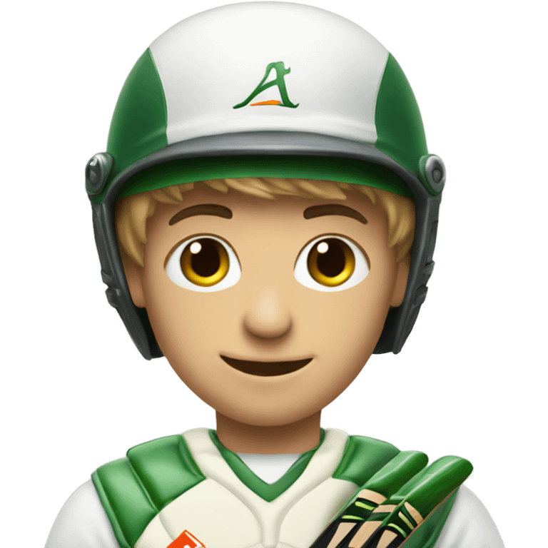 A Boy holding cricket bat,wearing helmet emoji