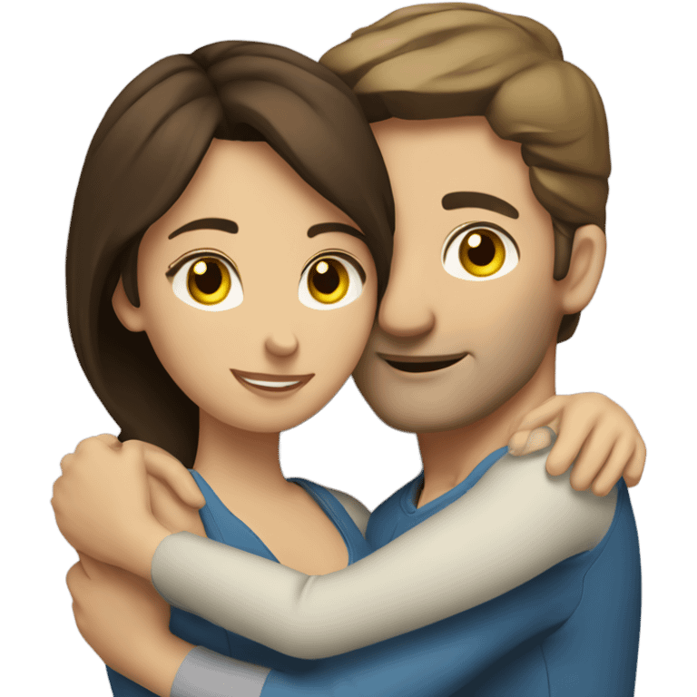 caucasian brunette couple hugging emoji