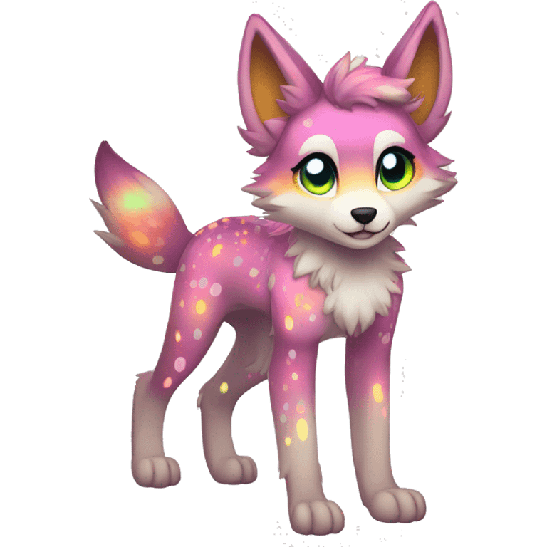 Anthro Colorful Shiny Fionbri-Falvie-sparkle-wolf-sona with neon spots full body emoji