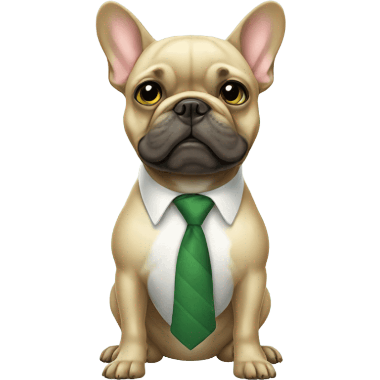 Green French bulldog with a tie emoji