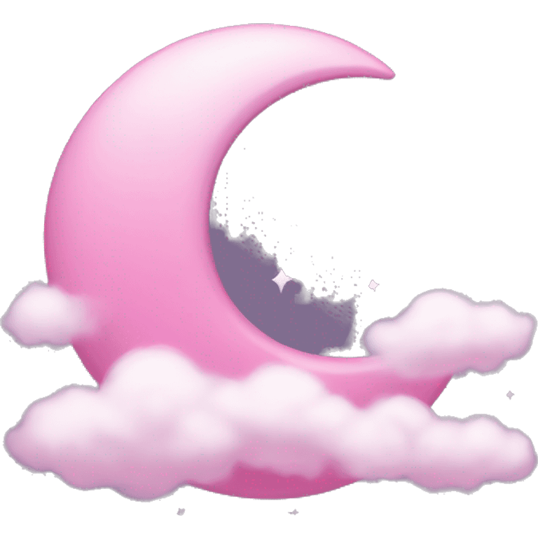 Pink crescent moon with sparkly white clouds emoji