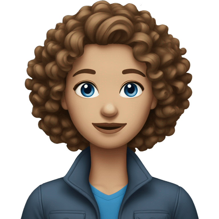 Brown haired woman with curly hair and blue eyes emoji