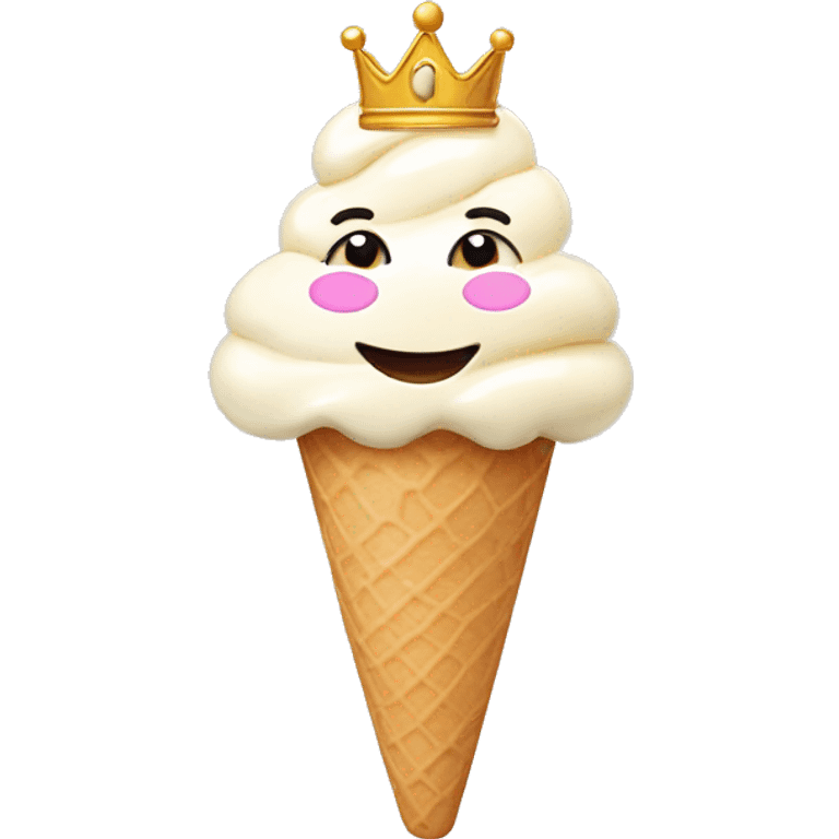 cream ice cream with happy face with queen crown emoji