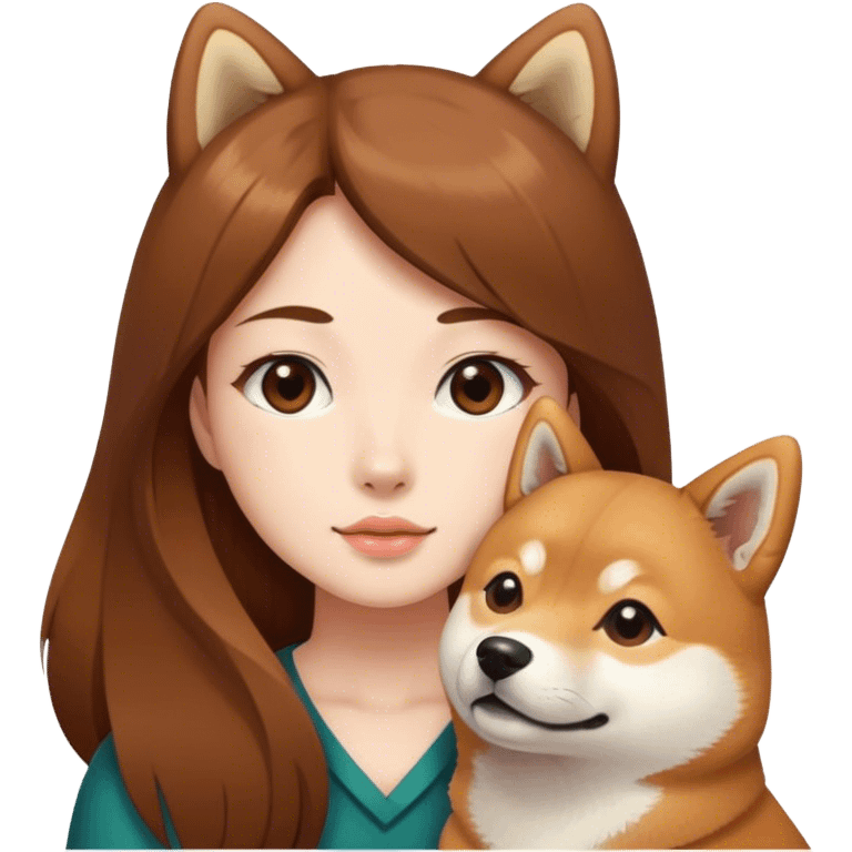 girl long brown hair with is Shiba Inu emoji