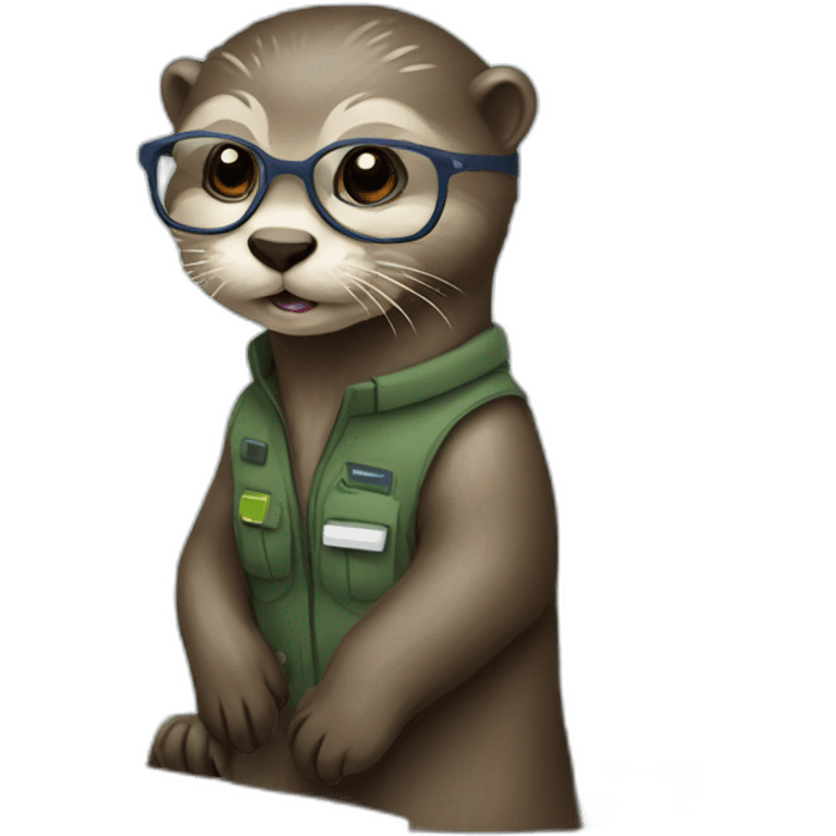 female vet otter with glasses use a macbook emoji