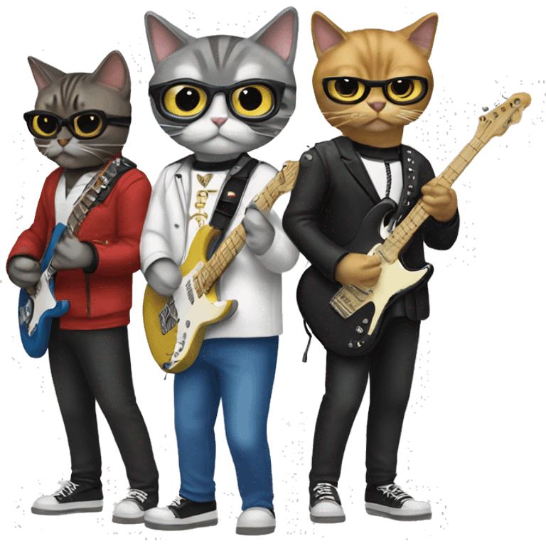 4 cats dressed as the band weezer emoji