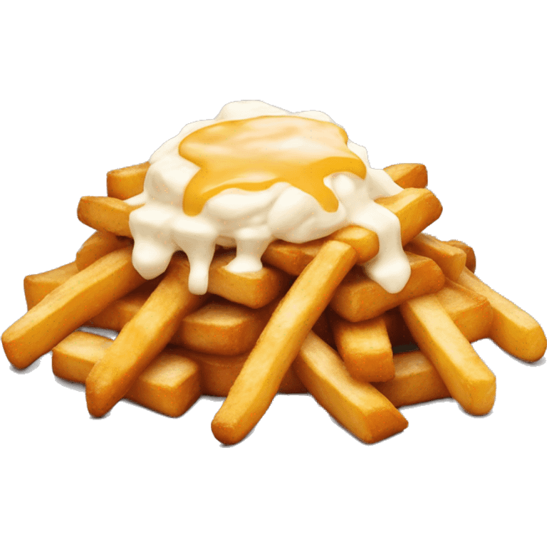 “Poutine with fries, cheese curds, and gravy, served in a simple and vibrant style.” emoji