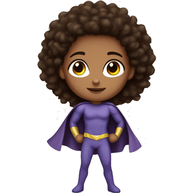 superhero, child, girl, long afro brown hair, brown eyes, Hispanic, freckles   emoji