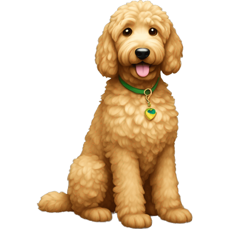 full body large sitting golden doodle with light fur and hazel-green eyes emoji