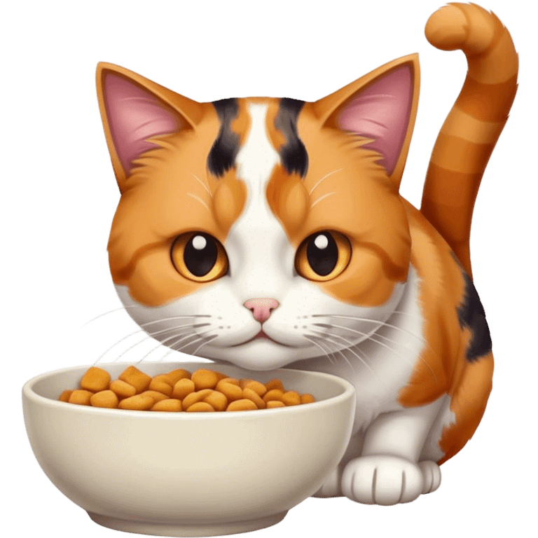 Little cat eating food from bowl, not facing us  emoji