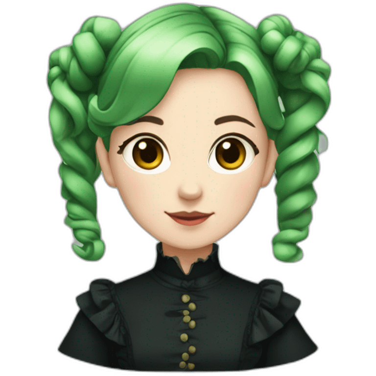 girl with deer horns, green hair with short pigtails and black victorian dress emoji