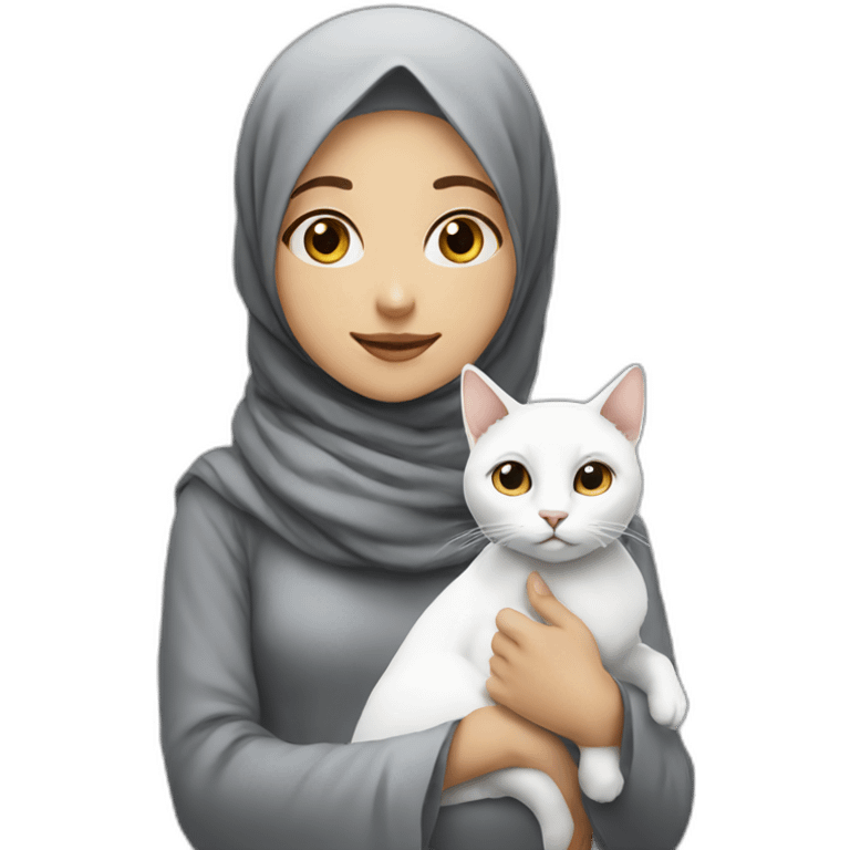 A girl in hijab with white cat emoji