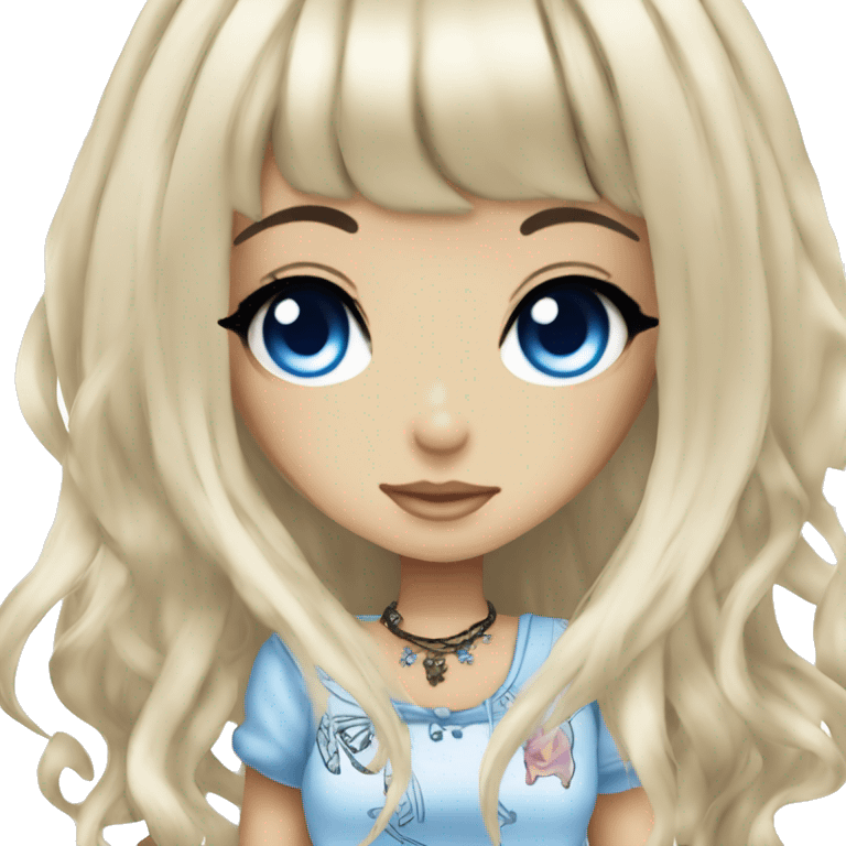 hime gyaru girl, tattoos, long black hair and blue eyes emoji