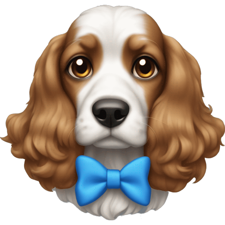 Kings Charles dog with blue bow on ear emoji