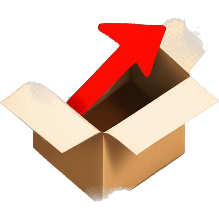 open cardboard box with a red arrow pointing inside from the air above emoji