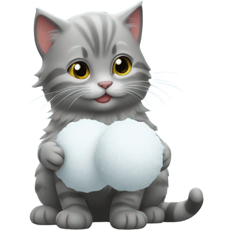 Little kitty with snowball emoji