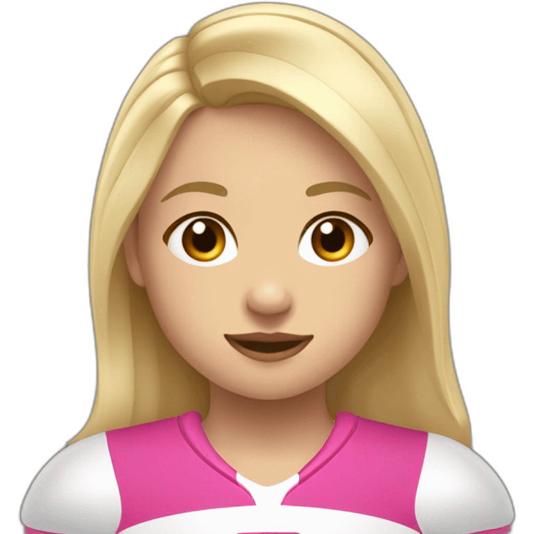 Una niña rubia de 6 años con coletas rosas y que le encanta el rugby. emoji