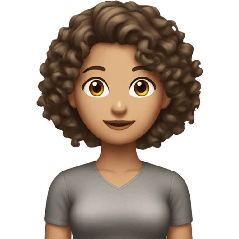 brunette girl with curly hair doing her hair emoji