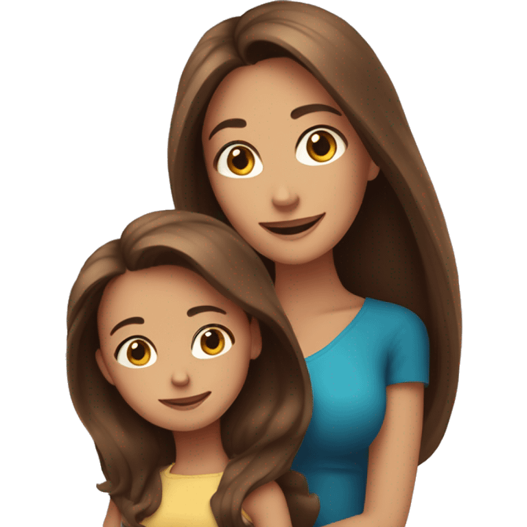 Mom with long brown beautiful hair and daughter with long brown hair  emoji