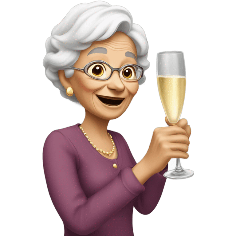 Old lady drinking champagne emoji