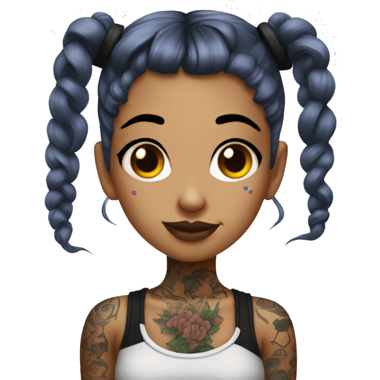 Tattooed girl with space buns and side bang emoji