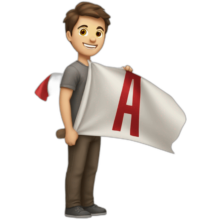 a brown-haired guy carrying a banner that says 'halime' emoji