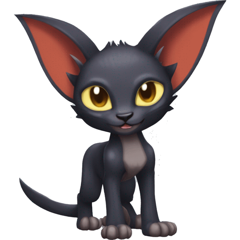 Black edgy Noivern-Litten-Sphynx-Lykoi-Caracal-cat-Fakemon with big bat ears full-body emoji