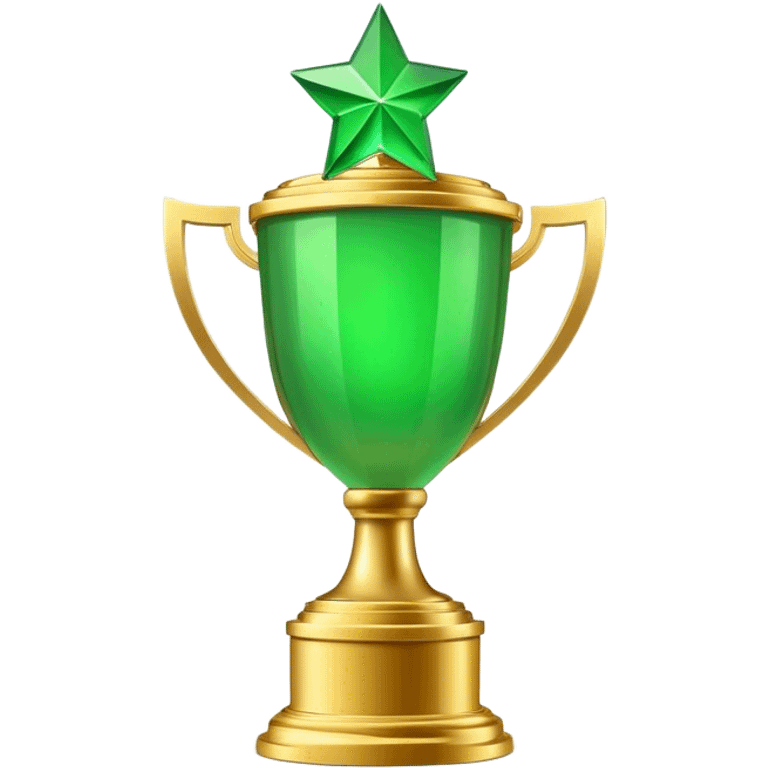 cinematic realistic green trophy on the gold stand emoji