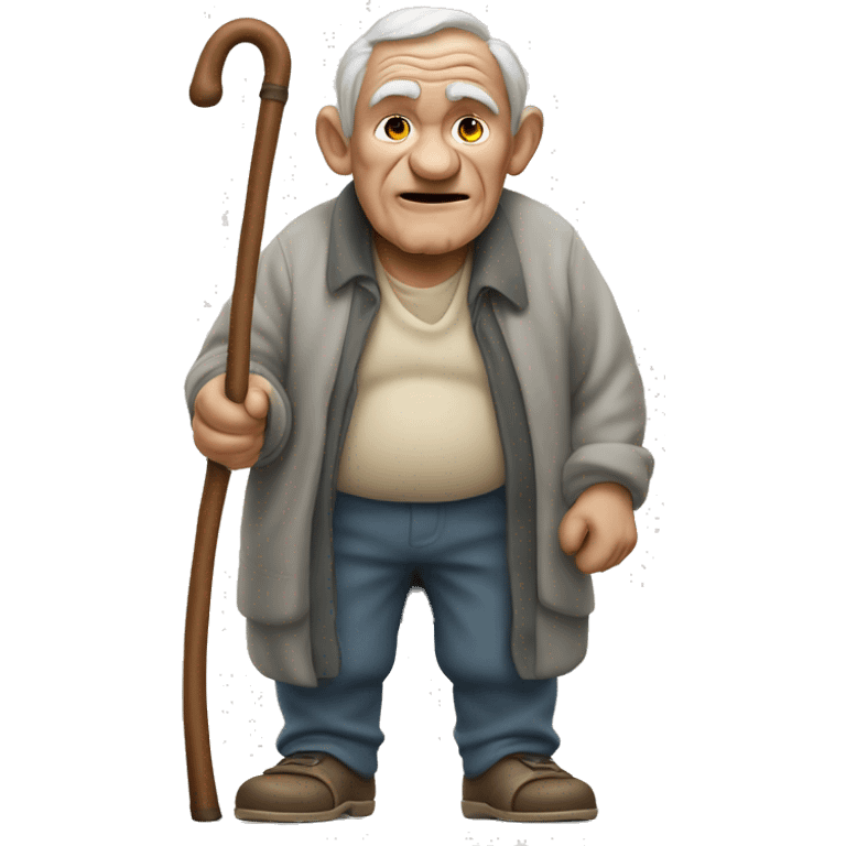 wrinkly old hunchback man with cane emoji