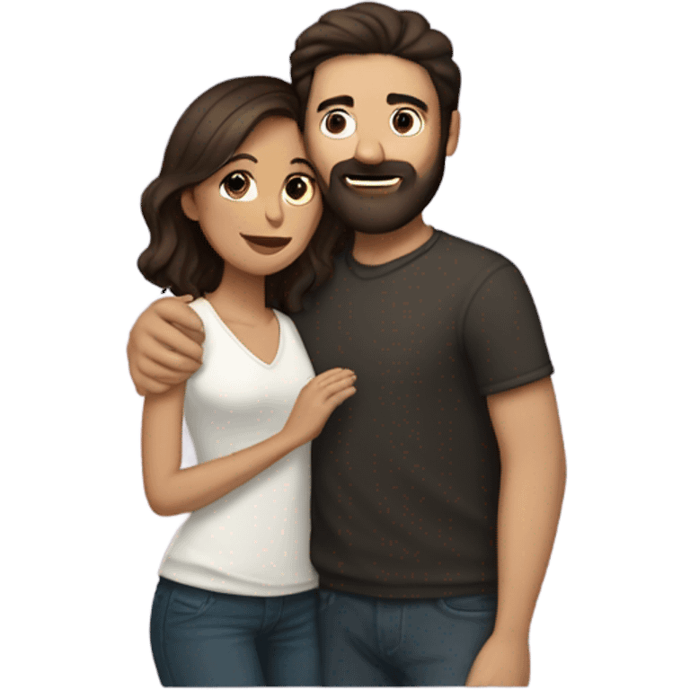 Dark haired white man with beard hugging beautiful woman with medium tan/brown skin and short dark brown hair  emoji